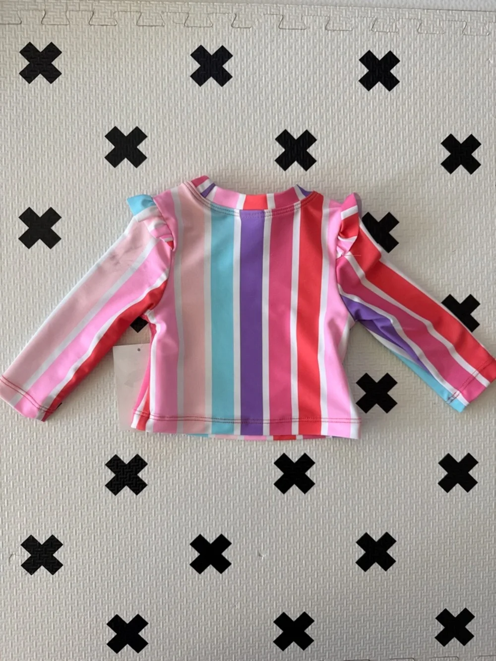 Tucker + Tate Rainbow Stripe Ruffle Long-Sleeve rash guard size 3m